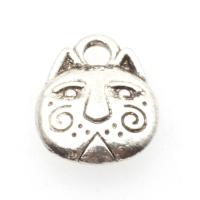 Tibetan Style Pendants, with Tibetan Style, Cat, antique silver color plated, DIY & laser pattern, silver color, 12*10*3.5mm, Hole:Approx 1mm, 1KGs/Bag, Sold By Bag