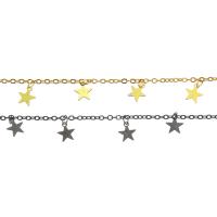 Messing dekorative Kette, Stern, plattiert, DIY, keine, 47x8x0.1mm,1.5mm, 50m/Menge, verkauft von Menge