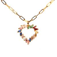 Cubic Zircon Micro Pave Brass Necklace with stainless steel chain Heart gold color plated micro pave cubic zirconia & hollow metallic color plated Sold Per Approx 15.74 Inch Strand
