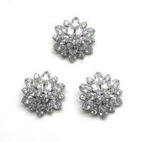 Brass, Flower, Mini & micro pave cubic zirconia, platinum color, nickel, lead & cadmium free, 19mm, 10PCs/Bag, Sold By Bag