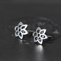 925 Sterling Silver Stud Earrings, Flower, silver color plated, micro pave cubic zirconia & for woman, more colors for choice, 10x9mm, Sold By Pair