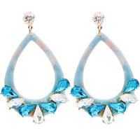 Brass Drop Earring Teardrop gold color plated for woman & enamel & with rhinestone nickel lead & cadmium free Sold By Pair