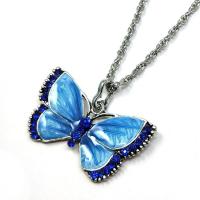 Zinc Alloy smykker halskæde, Butterfly, forgyldt, mode smykker & med rhinestone, flere farver til valg, nikkel, bly & cadmium fri, 56x34mm, Solgt af Strand