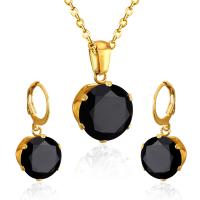 Cubic Zirconia Stainless Steel Jewelry Sets earring & necklace durable & micro pave cubic zirconia Sold By Set