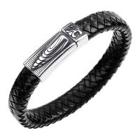 Men Bracelet Faux Leather with Stainless Steel plated fashion jewelry & for man 13mm Sold Per 8.3 Inch Strand