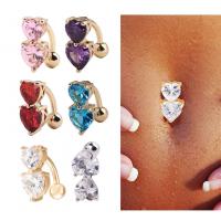 Stainless Steel Belly Ring, Heart, plated, micro pave cubic zirconia & for woman, more colors for choice, 10*5*1.6mm, 5PCs/Lot, Sold By Lot