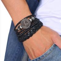 Faux Leather Bracelet Set, bracelet, with Tibetan Style, portable & Unisex, black, 18CM, Sold By Set