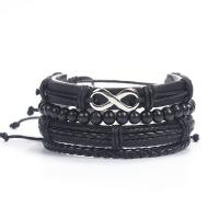 Faux Leather Bracelet Set bracelet with Zinc Alloy portable & for man black 18CM Sold By Set