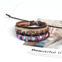 Gemstone Woven Ball Bracelets Faux Leather bracelet with Gemstone portable & Unisex multi-colored 17CM Sold By Set
