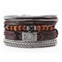 Faux Leather Bracelet Set, bracelet, with Tibetan Style, portable & Unisex, brown, 18CM, Sold By Set