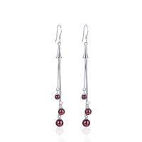 925 Sterling Silver Drop &  Dangle Earrings, with Garnet, platinum plated, fashion jewelry & for woman, 79.40x6mm, Sold By Pair