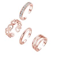 Brass Toe Ring, plated, 4 pieces & open & micro pave cubic zirconia & for woman, more colors for choice, nickel, lead & cadmium free, 14mm, Sold By Set