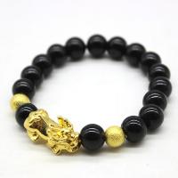 Imitation Black Obsidian Bracelets with Alloy Fabulous Wild Beast Charms Ball plated two different colored 10mm Sold By Bag