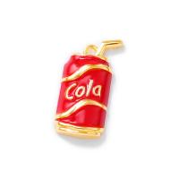 Brass Jewelry Pendants, Cola, gold color plated, DIY & enamel, red, nickel, lead & cadmium free, 8x3x15mm, Hole:Approx 1mm, 20PCs/Lot, Sold By Lot