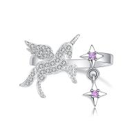 Brass Cuff Finger Ring Unicorn platinum color plated Adjustable & polished & micro pave cubic zirconia & for woman metallic color plated 2.50mm Approx 1mm Sold By PC