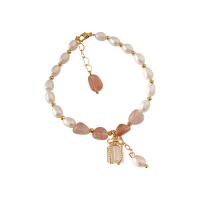 Bracelets quartz, Alliage, avec quartz rose, Motif géométrique, Placage, styles différents pour le choix & pour femme, plus de couleurs à choisir, 170mm, Vendu par brin
