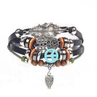 Leather Cord Bracelet, Faux Leather, bracelet, with Tibetan Style, portable & vintage, black, 18CM, Sold By Set