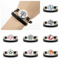 Perfume Aromatherapy Bracelet, Alloy, with PU Leather, Round, plated, different styles for choice & hollow, more colors for choice, 25mm, 2PCs/Bag, Sold By Bag