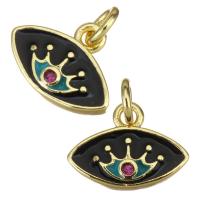 Cubic Zirconia Micro Pave Brass Pendant, gold color plated, micro pave cubic zirconia & enamel, black, 13.50x2x10mm, 30PCs/Lot, Sold By Lot