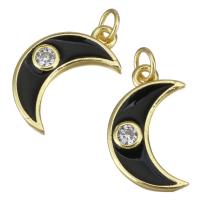 Cubic Zirconia Micro Pave Brass Pendant Moon gold color plated micro pave cubic zirconia & enamel black Sold By Lot