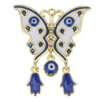 Cubic Zirconia Micro Pave Brass Pendant, Butterfly, gold color plated, micro pave cubic zirconia & enamel, blue, 26x3.50x32mm, 10PCs/Lot, Sold By Lot