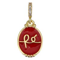 Cubic Zirconia Micro Pave Brass Pendant, gold color plated, micro pave cubic zirconia & enamel, red, 11x2x16.50mm, 30PCs/Lot, Sold By Lot