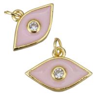 Cubic Zirconia Micro Pave Brass Pendant, gold color plated, micro pave cubic zirconia & enamel, pink, 15x2.50x10mm, 30PCs/Lot, Sold By Lot