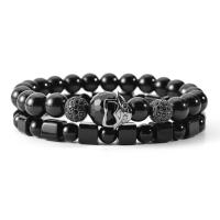 Gemstone Bracelets, Natural Stone, with Black Stone, Skull, plated, Unisex & micro pave cubic zirconia, more colors for choice, 55mm, Sold By Strand