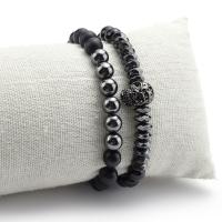 Gemstone Bracelets, Natural Stone, with Metal & Hematite, Skull, plated, Unisex & frosted, more colors for choice, 50mm, Sold By Strand