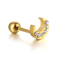 Stainless Steel Stud Earrings Moon plated fashion jewelry & Unisex & with rhinestone Sold By PC