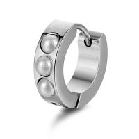 Stainless Steel Huggie Hoop Earring with Plastic Pearl Round plated fashion jewelry & Unisex Sold By PC