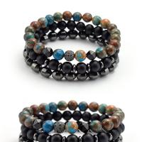 Gemstone Bracelets, Natural Stone, with Metal & Hematite, Round, Unisex & frosted, more colors for choice, 50mm, Sold By Strand