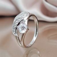 Circón cúbico anillo de latón, metal, Ala, chapado, micro arcilla de zirconia cúbica & para mujer, plateado, 5mm, agujero:aproximado 2mm, Vendido por UD