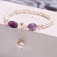 Quartz Bracelets, Strawberry Quartz, with pearl, Flower, plated, more colors for choice, 25mm, Hole:Approx 2mm, Sold By Strand