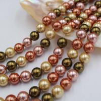 Perles de coquille colore naturelle, Rond, Placage, DIY & perle d'imitation & multiple tailles pour le choix, couleurs mélangées, Vendu par brin