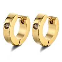 Stainless Steel Huggie Hoop Earring, Round, plated, fashion jewelry & Unisex & with rhinestone, gold, 3x7mm, Sold By PC