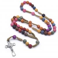 collana del rosario, plastica, with lega in zinco, Croce, placcato, gioielli di moda & unisex, Colore casuale, pendant with chain 16.5CM, cross 2.6*5CM, beads 10mm, Venduto per 53.5 cm filo