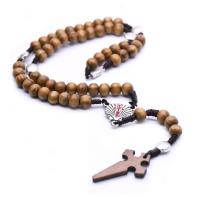Rosary Necklace, Wood, with Tibetan Style, Cross, plated, fashion jewelry & Unisex, 14cmuff0c27cmuff0c2.1*3.6cmuff0c7*8MM, Sold By Strand