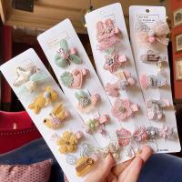 Cloth Alligator Hair Clip, handmade, 5 pieces & cute & Girl & different styles for choice, more colors for choice, 40mm, Sold By Set