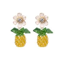 Zinc Alloy Drop Earrings with Seedbead & Resin Pineapple plated & for woman & enamel 63*25mm Sold By Pair
