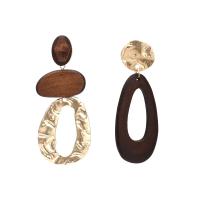 asymmetrische Ohrringe, Zinklegierung, mit Holz, für Frau, frei von Nickel, Blei & Kadmium, 46x108mm, verkauft von Paar