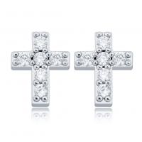 Cubic Zirconia Micro Pave Brass Earring with 925 Sterling Silver Cross plated for woman & with rhinestone nickel lead & cadmium free Sold By Pair