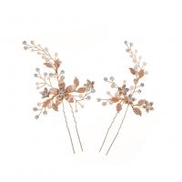 Hair Stick Brass with ABS Plastic Pearl & Rhinestone Flower knit & for woman & with rhinestone 75*140mm/60*120mm Sold By Bag