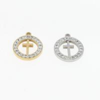 Stainless Steel Pendants Round plated DIY & micro pave rhinestone & hollow Approx 1mm Sold By Bag