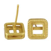 Brass Earring Stud Component, Square, sang gold plated, hollow, 1434405, 10Pairs/Lot, Sold By Lot