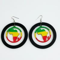 Wood Drop Earring with Iron Round vintage & for woman multi-colored 30mm Sold By Pair