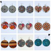 Wood Drop Earring, with Iron, Round, vintage & different styles for choice & for woman, more colors for choice, 30mm, Sold By Pair