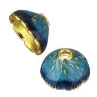 Brass Χάντρα Cap, Ορείχαλκος, χρώμα επίχρυσο, σμάλτο, μπλε, 10x10x6mm, Τρύπα:Περίπου 2mm, 50PCs/Παρτίδα, Sold Με Παρτίδα