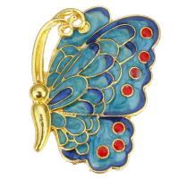 Bijoux pendentifs en laiton, papillon, Placage de couleur d'or, émail, couleurs mélangées, 33x8x41mm, Trou:Environ 3mm, 30PC/lot, Vendu par lot