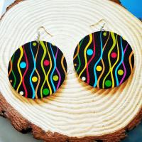 Wood Drop Earring with Iron vintage & for woman multi-colored 30mm Sold By Pair